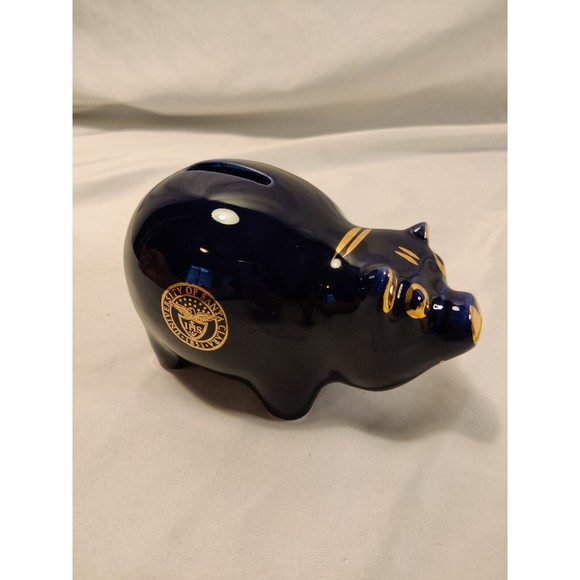 Art Vtg Santa Clara University 1851 Piggy Back Cobalt Blue Gold Rim Ceramic 55 Poshmark